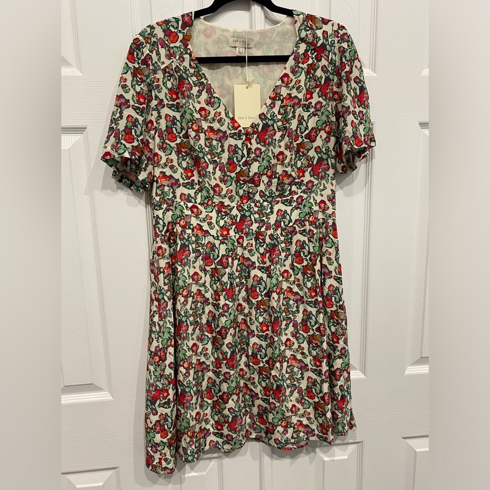 New! Anthropologie See U Soon short sleeve dress size large floral